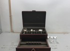 Mixed Lot Assorted Silver Plate Flatware Serving Pieces W  Wood Storage Chest