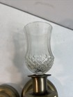 Vintage Set Pair Wooden- Brass- Metal- Glass Wall Hanging Candle Sconce Holders