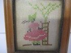 Small Framed Needlepoint Of Girl In Pink Dress