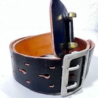 Vintage Police Duty Uniform Belt Black Leather Double Prong Metal Buckle Size 30