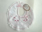 Nwt Will beth Heirloom Lace White Pink Keepsake Baby Girls Bib Newborn 0 3 6