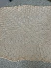 Vintage Handmade  Crochet Lace Cotton Diamonds Beige Rectangular Tablecloth