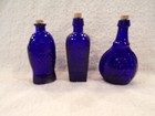 3 Vintage Miniature Cobalt Blue Glass Wheaton Bottles With Cork Stoppers