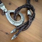 Vintage  Braided Brown Leather Belt Silver-tone Buckle Western  