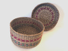 Vintage Lidded Round Hand Weaved Seagrass Basket W  Braided Handle