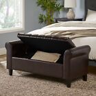 Classic Faux Leather End Of Bed Bench Button Tufted Storage Ottoman Rolled Arms