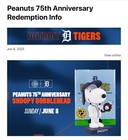 Detroit Tiger Snoopy 75th Anniversary Bobblehead June 2025
