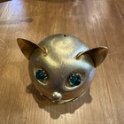 Vintage 1950   s Mcm Napier Gold Tone Cat Coin Bank Green Glass Cabochon Eyes