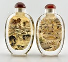 Large Vintage Chinese Inside-painted Glass Table Snuff Bottles  pair   With Box