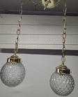 Vintage 2 Light Hanging Swag Ceiling Light Fixture Clear Diamond Glass Shades