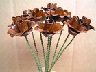 Ten Medium Metal Rust Color Rose Flowers With Stems
