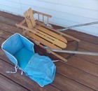 Vintage Sears 30  Wooden Metal Childs Push Snow Sled W  Travel Cushion rare 
