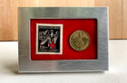 German Wwii Rare 10 Rp Brass Coin   Stamp In A Secure Metal Silver Display Frame