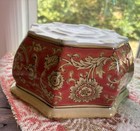 Vintage Ceramic Pottery Cachepot Bowl Chinoiserie Red tan Floral Planter Pot
