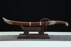 Mongolian Dao Chinese Handmade Damascus Steel Sword Rosewood Handle Scabbard