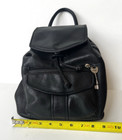 Vtg Fossil 1954 Key Classic Black Pebbled Leather Backpack 75082 Flap Drawstring