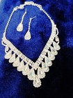 Clear Crystal Choker Rhinestone Necklace Earring Set Bridal Prom Pageant