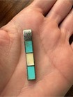 Vintage Sterling Silver Thailand Turquoise And Cream Inlay Bar Pendant