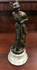Vintage Egyptian Bastet Baast Bronze Statue Marble Base 10 Inches Tall