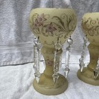 Antique Victorian Czech Bohemian Beige Glass Mantel Lusters Read Description