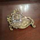 Antique Ornate Brass   Glass Inkwell Art Nouveau Style Vintage Decorative Desk