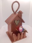 New Blue Birdhouse 4 5  Wood With Fence Color Copper Amish Handmade Usa