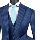 Vinci Men s Blue Chalk Stripe 3 Piece Regular Fit Suit - New