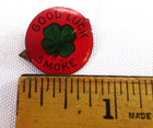 Vintage Tobacco Tag Good Luck Smoke 4 Leaf Clover On Red Tin Old Advertising Tab