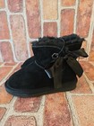 New Pawz By Bearpaw Amelia Girls Sz 11 Black Suede Ankle Ribbon Bow Fur Boots