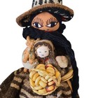 Handmade Fabric Doll Peruvian Wool 13  Ooak Folk Art Collectible