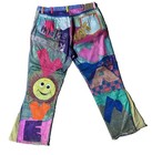 Wrangler 42x32 Custom Painted Patchwork Flare Jeans Psychedelic Hippie Art