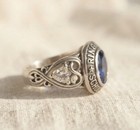 Custom High School Class Ring Oval Blue Sapphire Sterling Silver Graduation Gift