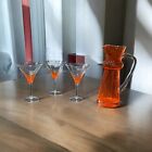 Vintage Glass Orange Martini Set  Pitcher And 3 Glasses - Preowned
