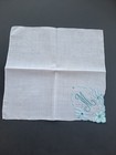 Vintage Ladies Hankie Monogrammed M  Blue Embroidered Floral
