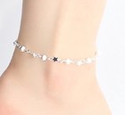2 Pc  Set 925 Sterling Silver Womens Bead Star Chain Anklet Ankle Bracelet D705