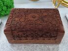 Vintage Hand Carved Wooden Jewelry Trinket Box Floral Design Velvet Lined 6   