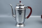 Vintage Mid Century Tea Pot Creamer   Sugar Hammered Stainless Steel Chrome