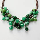 Vintage Louis Rousselet French Green Glass Bead Gilt Chain Multistrand Necklace