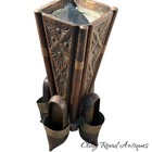 Antique Unusual Dutch Arts   Crafts Brass   Wood Carved Umbrella Stand Clogs