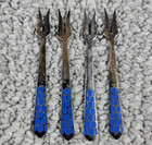 Set Of 4 Antique 84 Russian Silver Blue Enamel 3 1 2  Forks 26 2 Grams