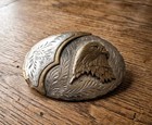 Vintage Adm Silversmiths Eagle Belt Buckle Two Tone Gold Silver Western Cowboy