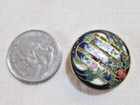 Antique Champleve Enamel Button On Pierced Brass Florals Roses Stunning  