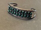 Sterling Silver Malachite Cuff Bangle Bracelet Taxco 925 Vintage Signed Chunky
