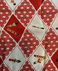 Vtg Oriental Motif Square Scarf  25    X 25    Orange Geometric  Geisha  Print Rayon
