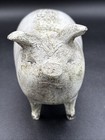 Vintage Cast Iron White Curly Tail Country Farm Decor Paperweight Hog Piggy 