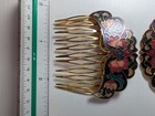 Vtg Cloisonne Butterfly Enamel Hair Combs Pink Green Blue Floral Pair