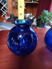 Vtg Set Of 2 Cobalt Blue Glass Vases  1221