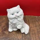 Vtg 1981 Ceramic White Persian Cat Kitten W Blue Glass Eyes Figurine Handpainted