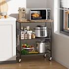 3-tier Rolling Microwave Cart On Wheels  Kitchen Storage Stand With 6 Hooks