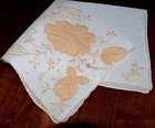 Vintage Hanky 1940s Embroidered Applique Florals Madeira White   Beige New